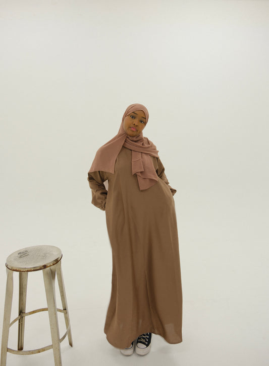 Soft Cuff Sleeves Brown Abaya